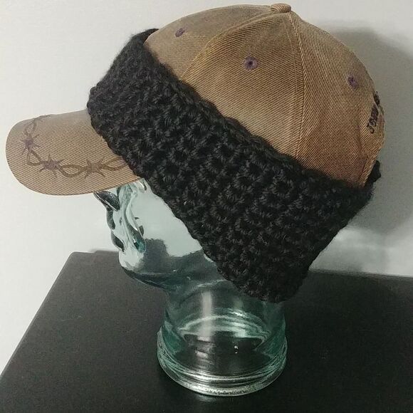 Just in! Handmade Crocheted Contoured Unisex Headband/Earwarmer Black - Picture 3 of 5